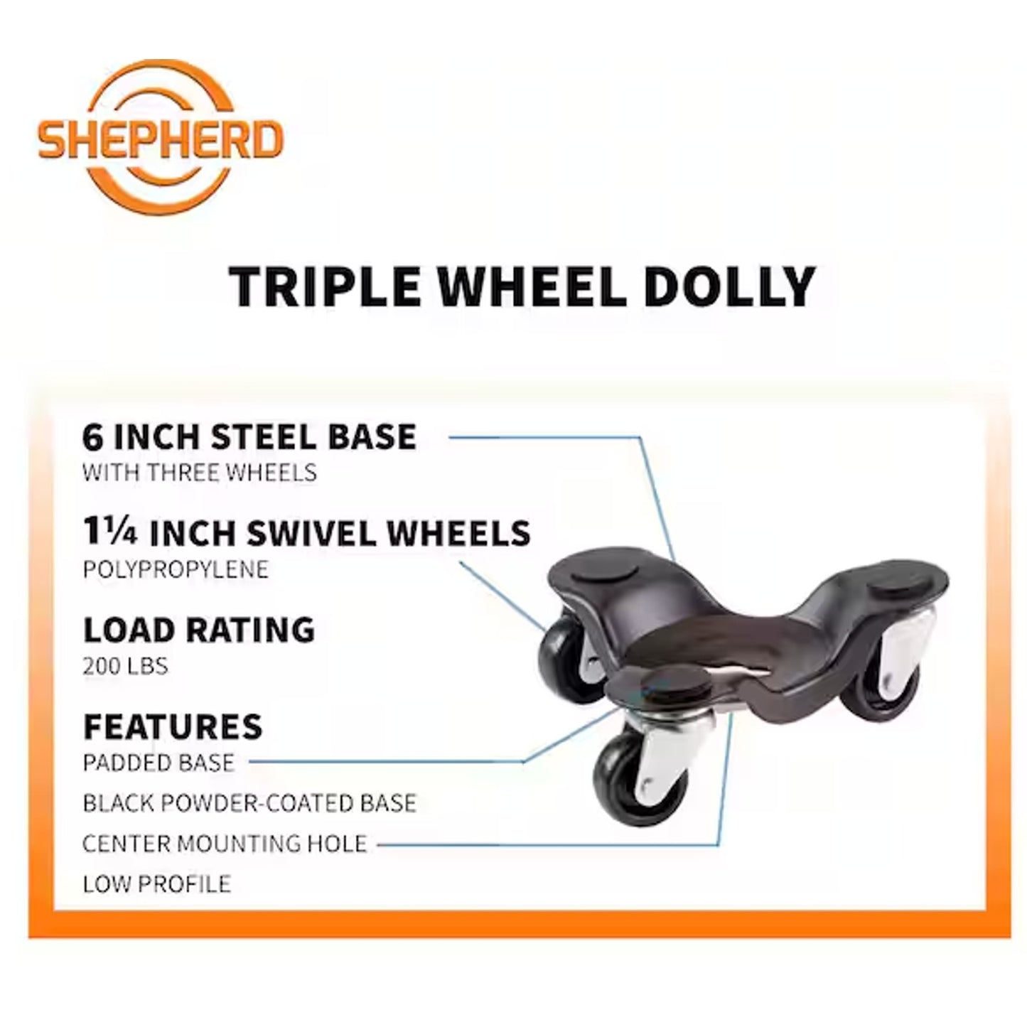 SHEPHERD MOVE IT 6 In. Steel Tri-Dolly With 200 Lb. Load Rating (LOT OF 4)