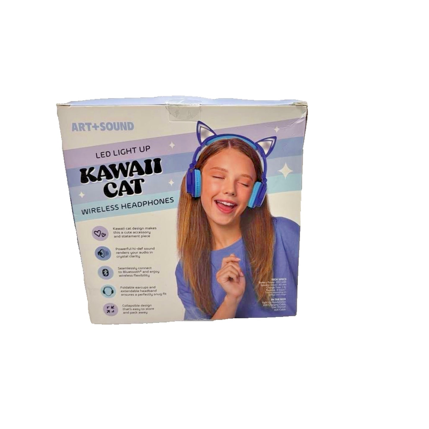 ART+SOUND LED Light Up Kawaii Cat Bluetooth Wireless / Wired Headphones New