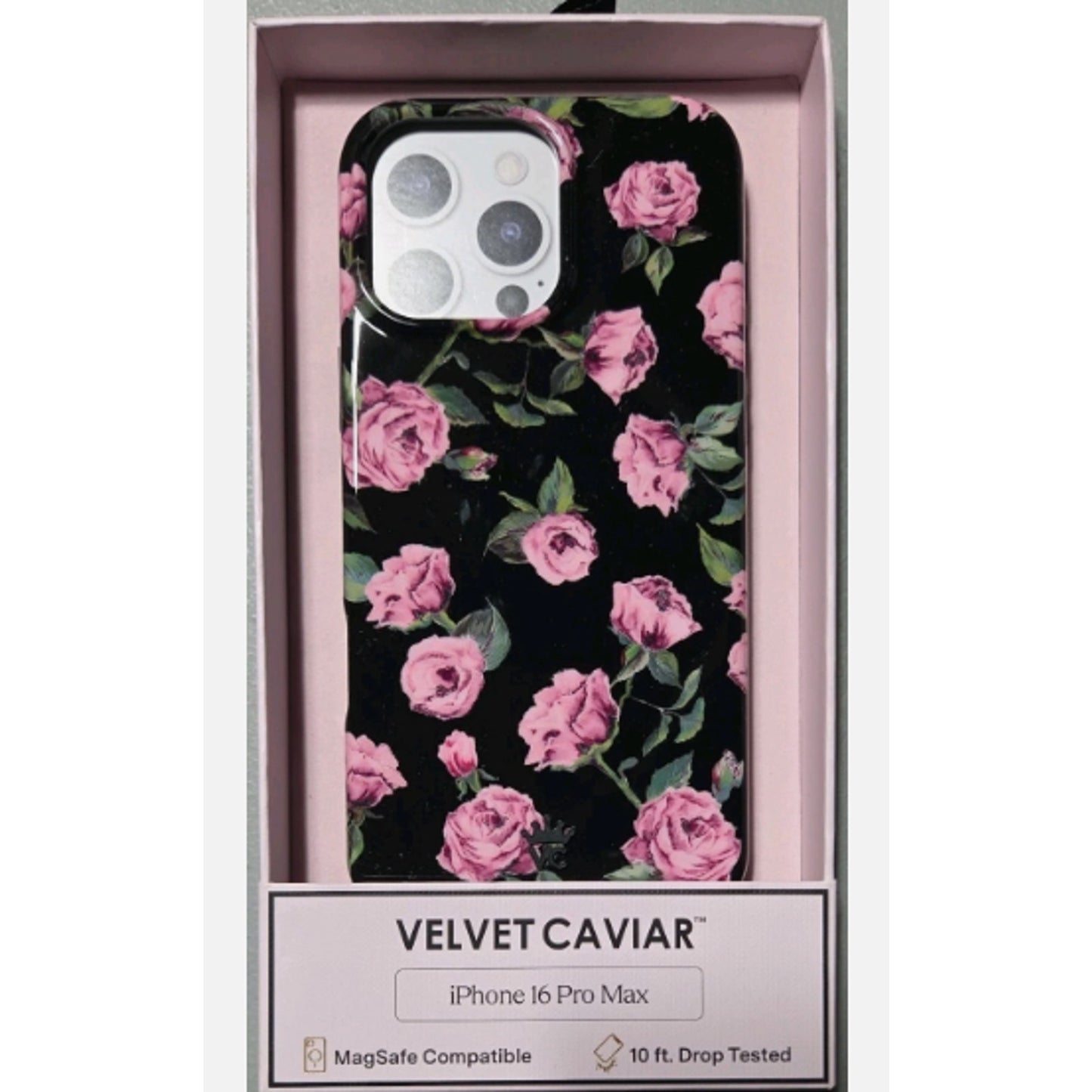 VELVET CAVIAR Apple iPhone 16 Pro Max MagSafe Case - Black & Pink Rose Floral