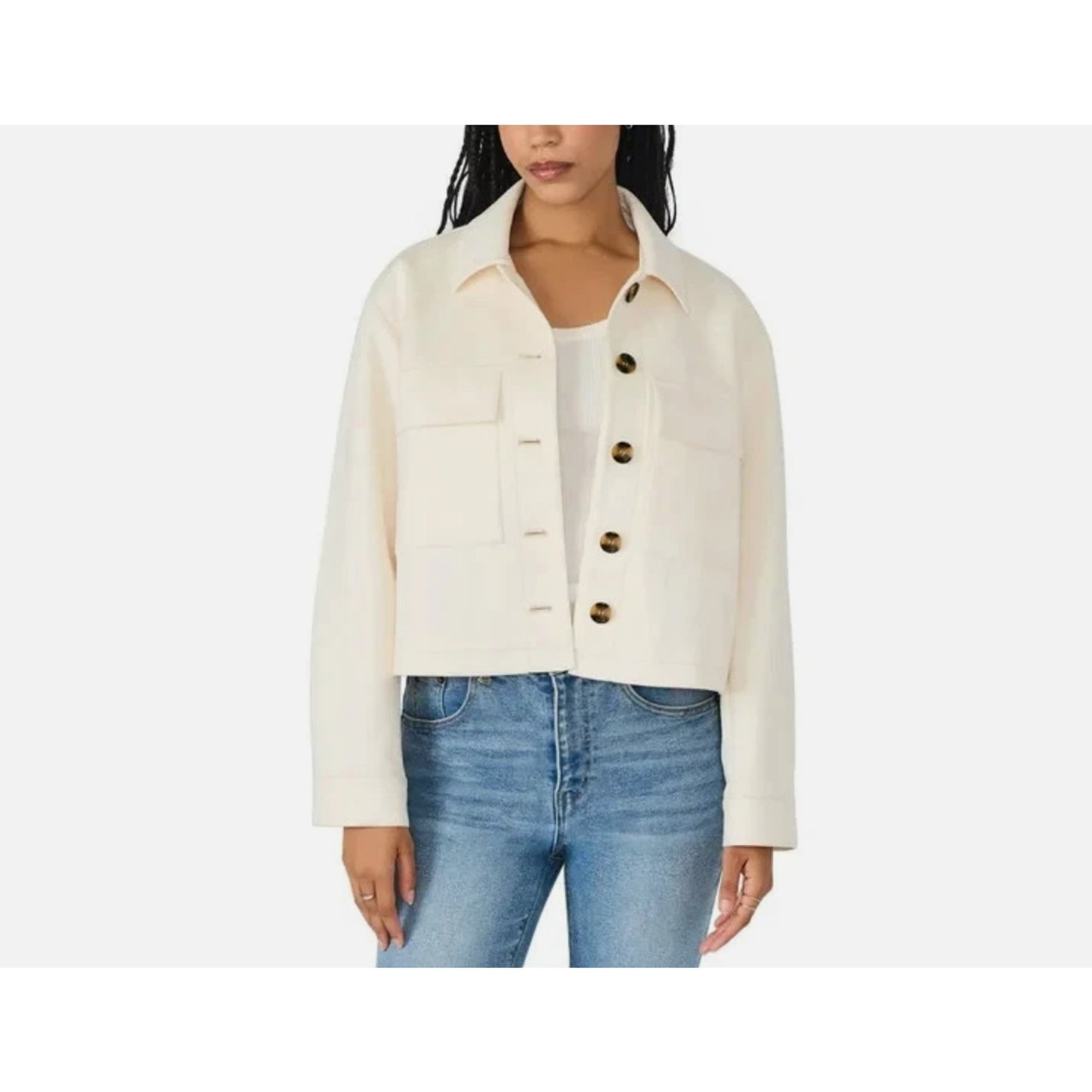 Steve Madden Women's Faux Suede Crop Jacket Cream Color Size Medium