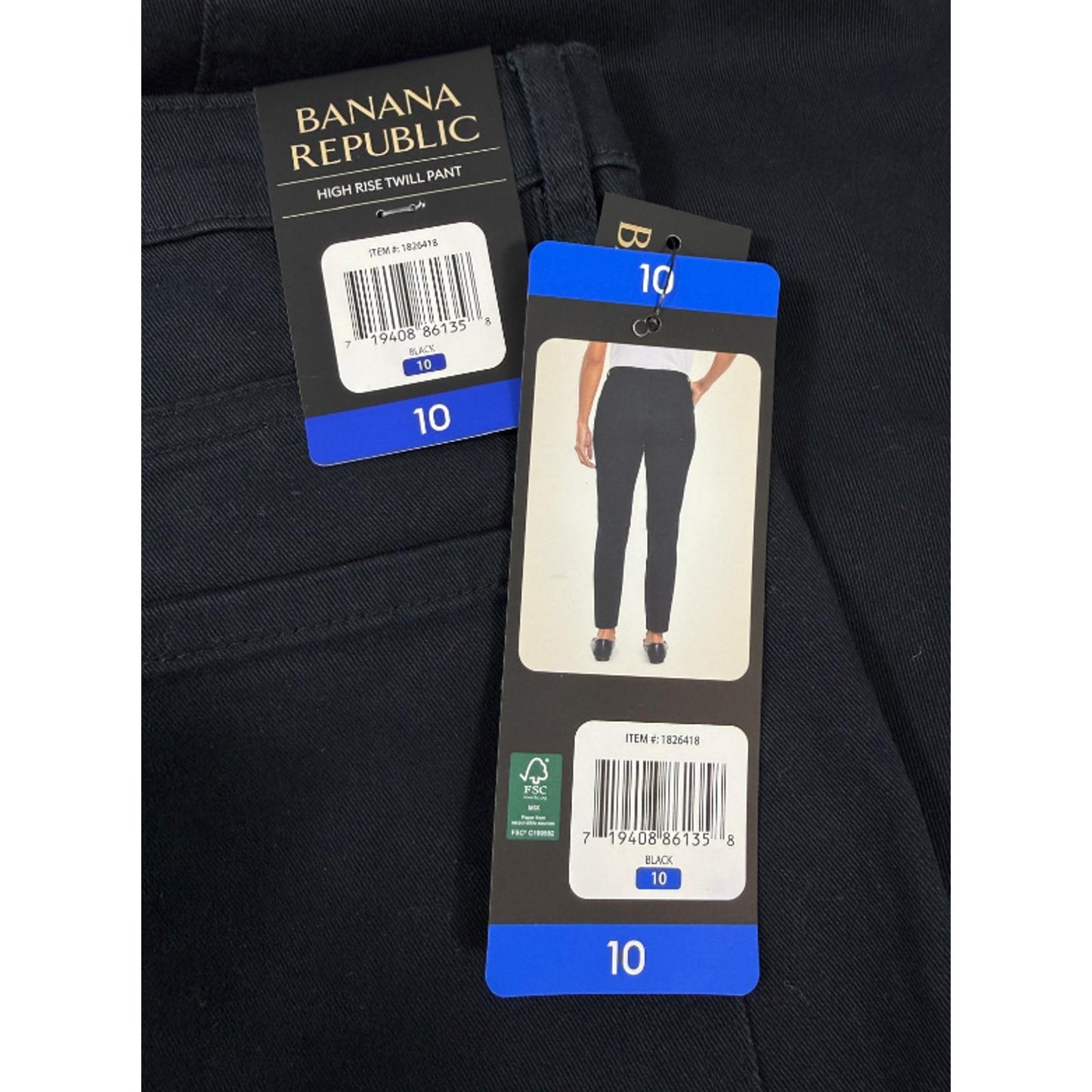 Banana Republic Women's High Rise Twill Cotton Pant, Size 10 Black