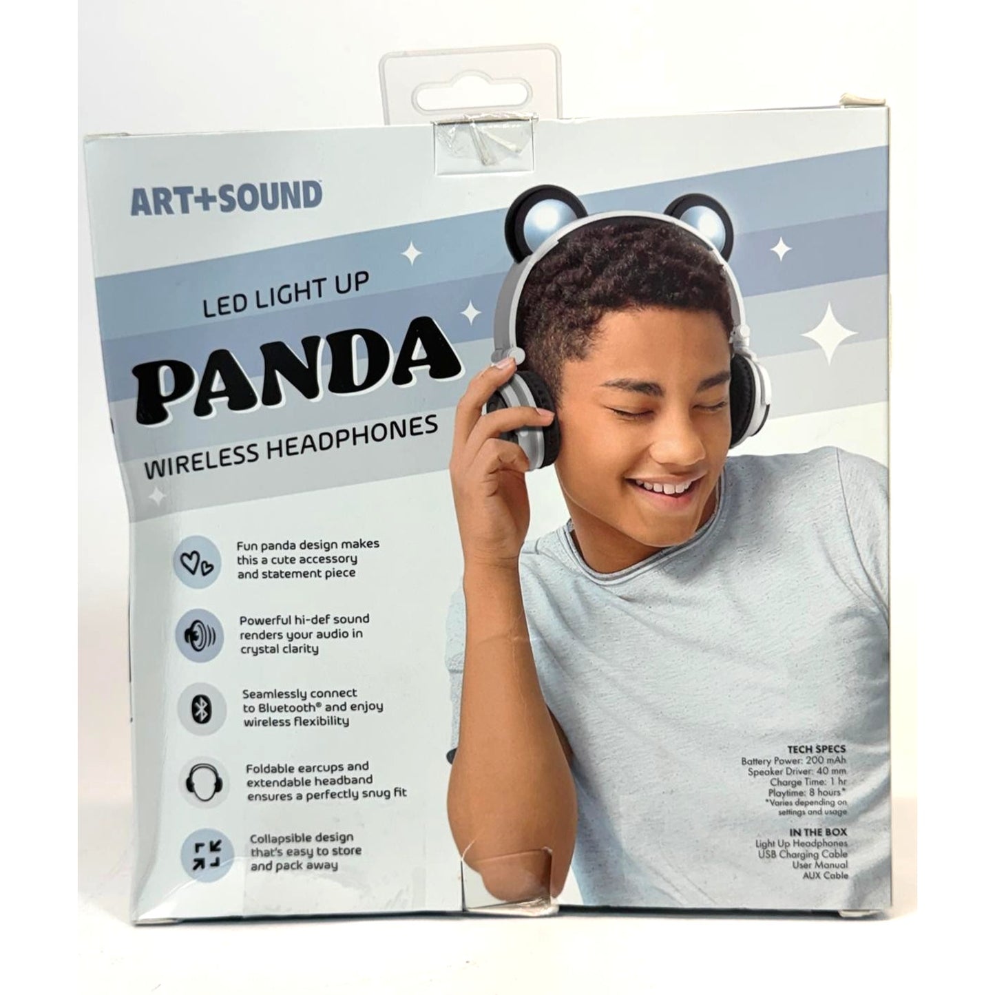 Art+Sound LED Light Up Panda Bluetooth Wireless Kids Headphones