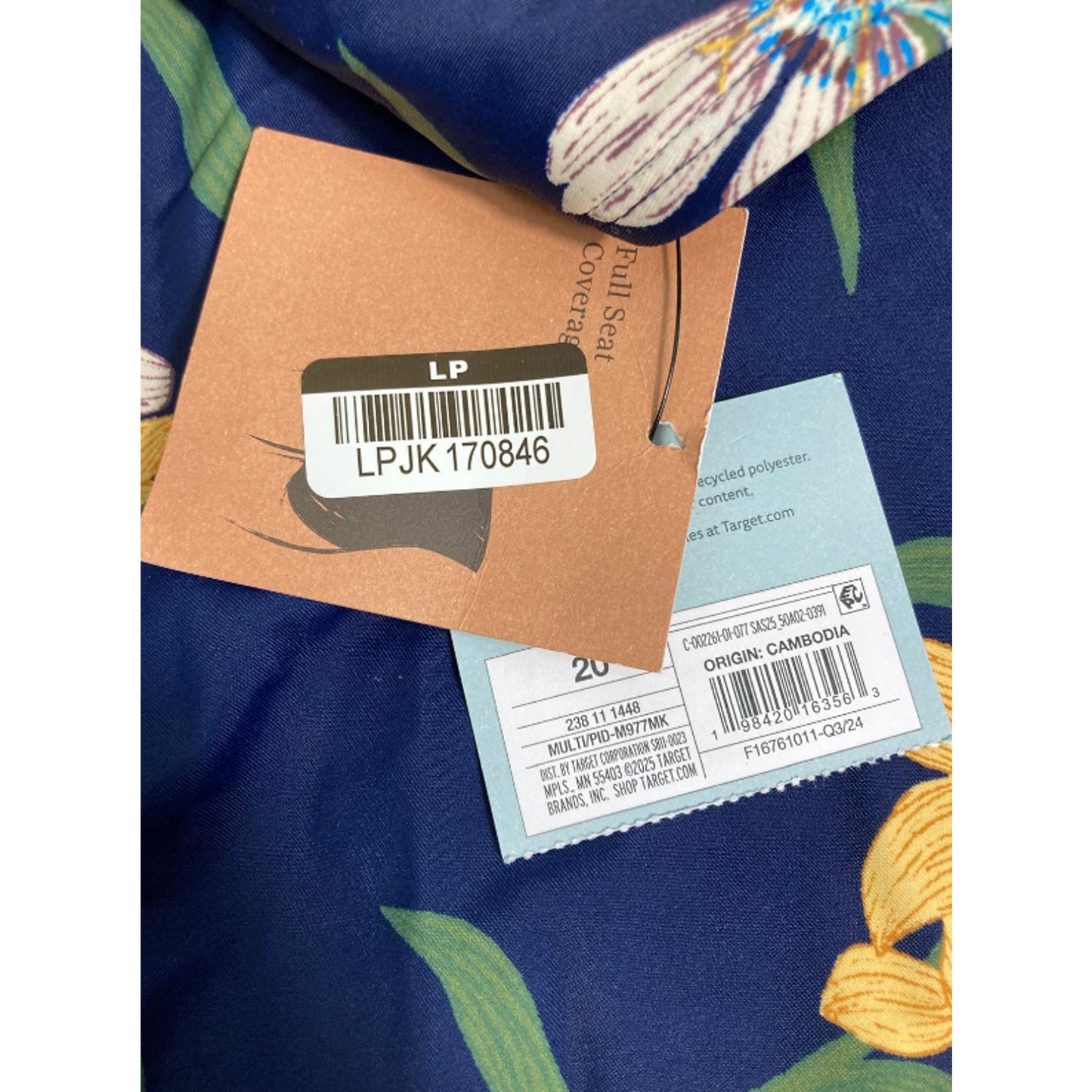 Shade & Shore Shirred Square Neck Tummy Control One Piece Blue Floral Size 20