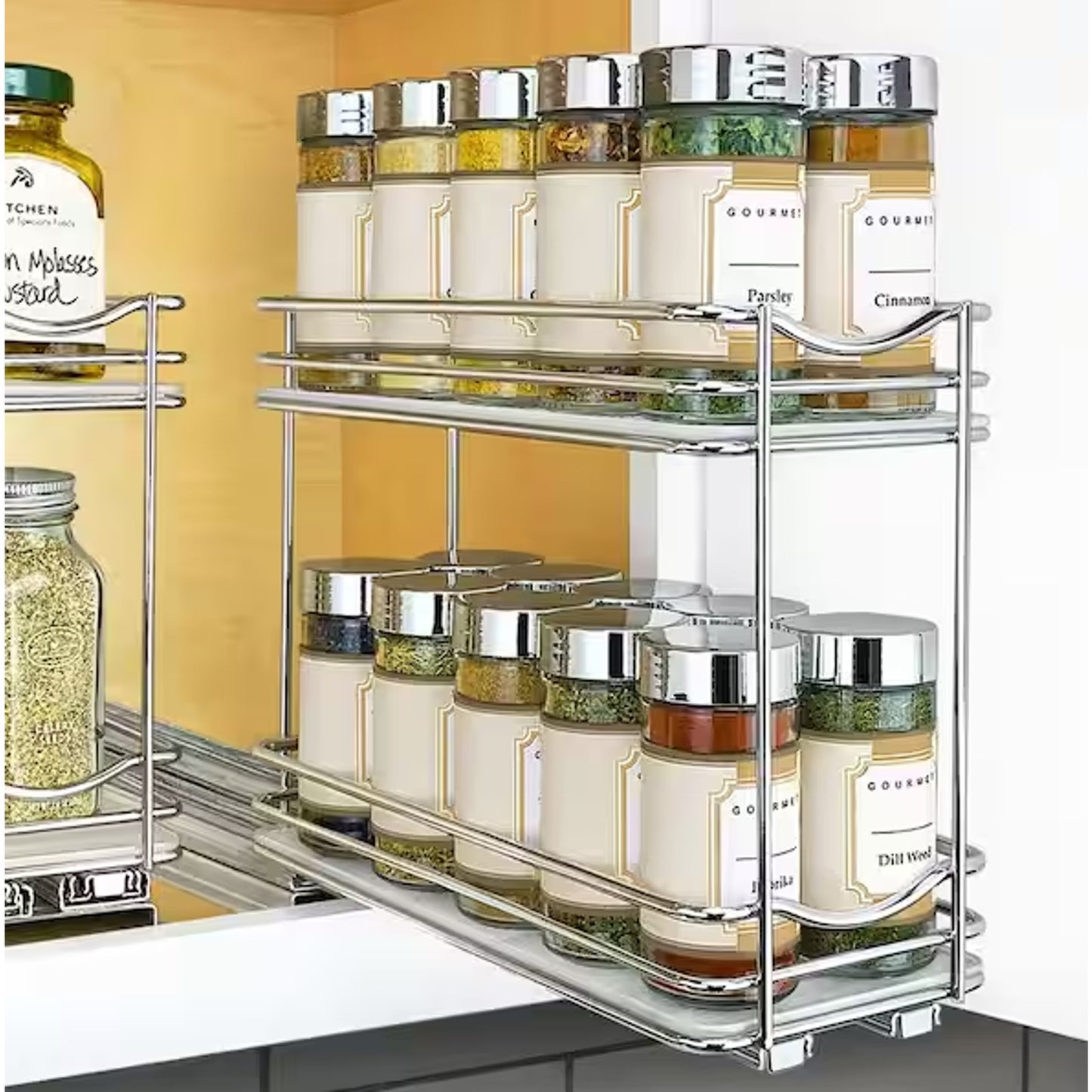 Pull Out Spice Rack Organizer for Inside Kitchen Cabinets - 4-3/8 inch Wide