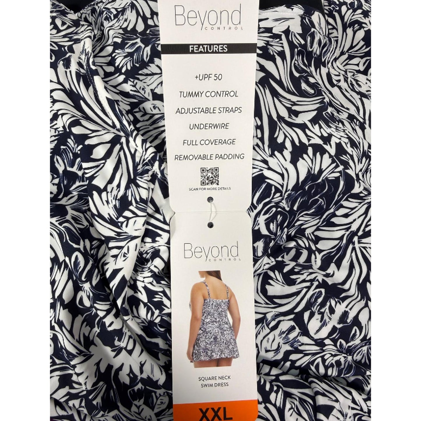 Beyond Control Women's Swim Dress White and Navy XXL