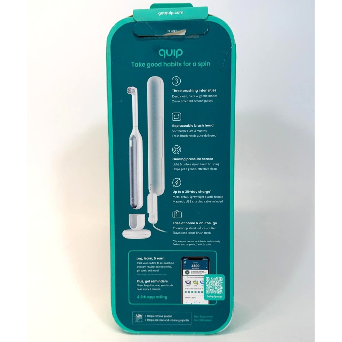 Quip 360 Oscillating Toothbrush Rechargeable w/ Traveling Case White Silver