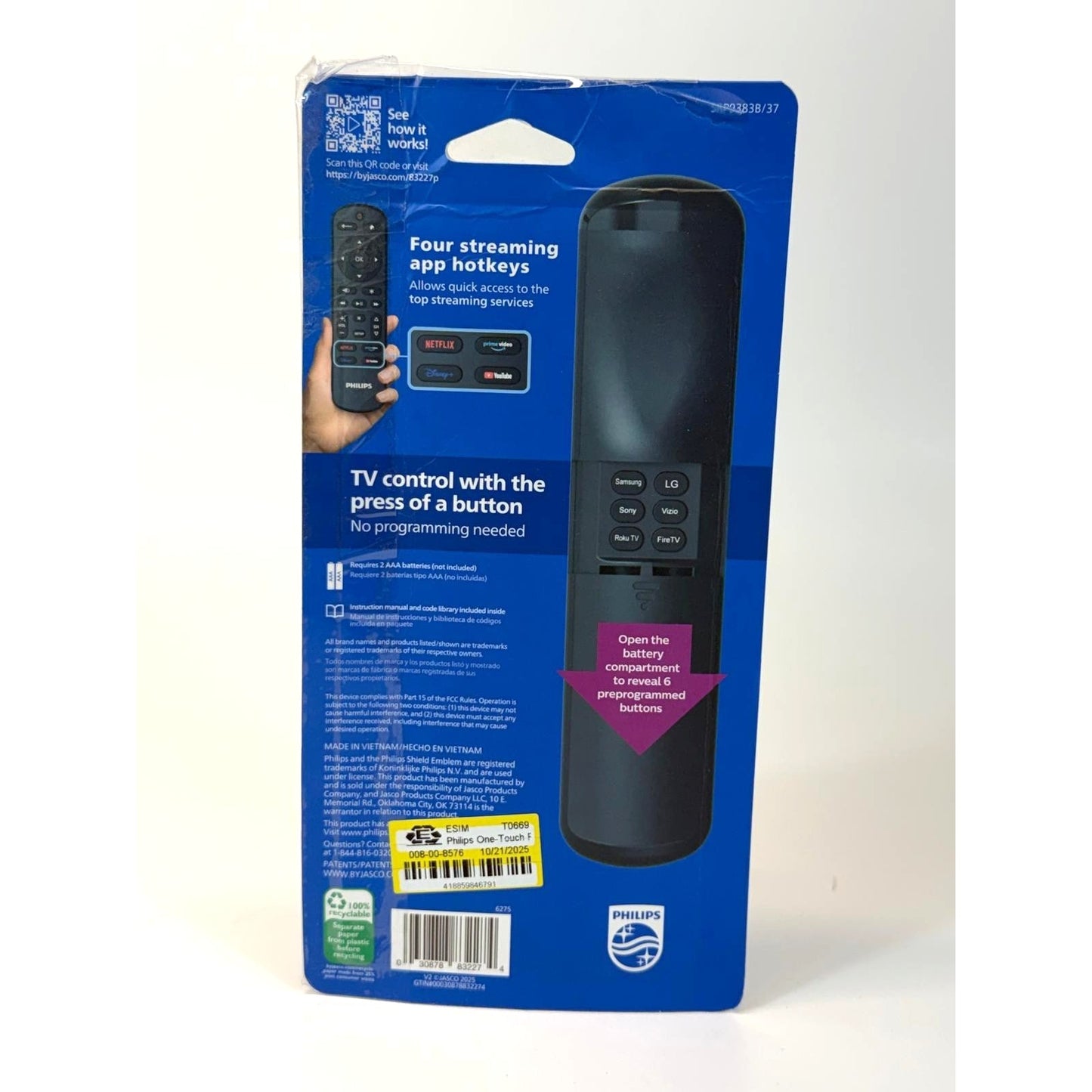 Philips One-Touch Programming Streaming Replacement Remote
