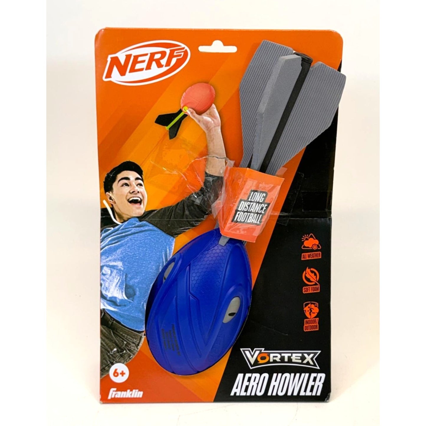 NERF Vortex Aero Howler Foam Football - Long Distance Whistle Ball BLUE