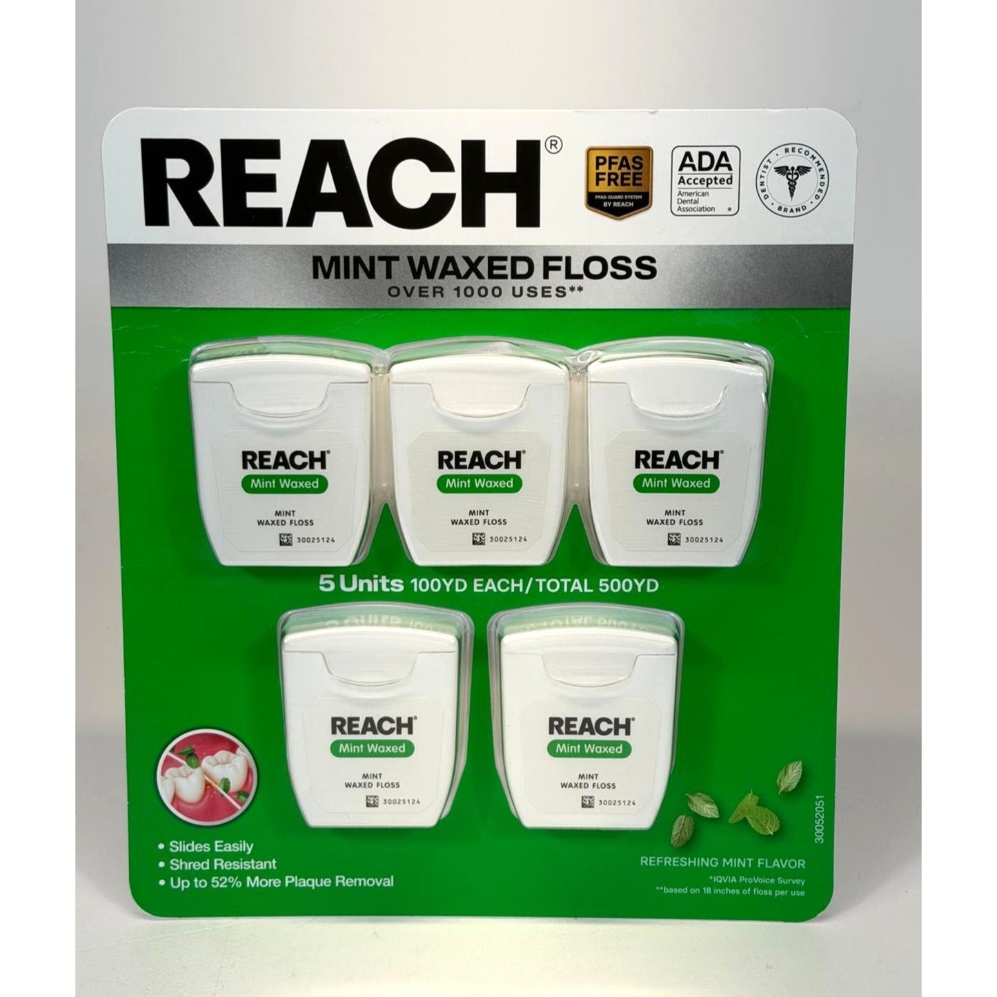 Reach Mint Waxed Floss 5 Count x 100 Yards