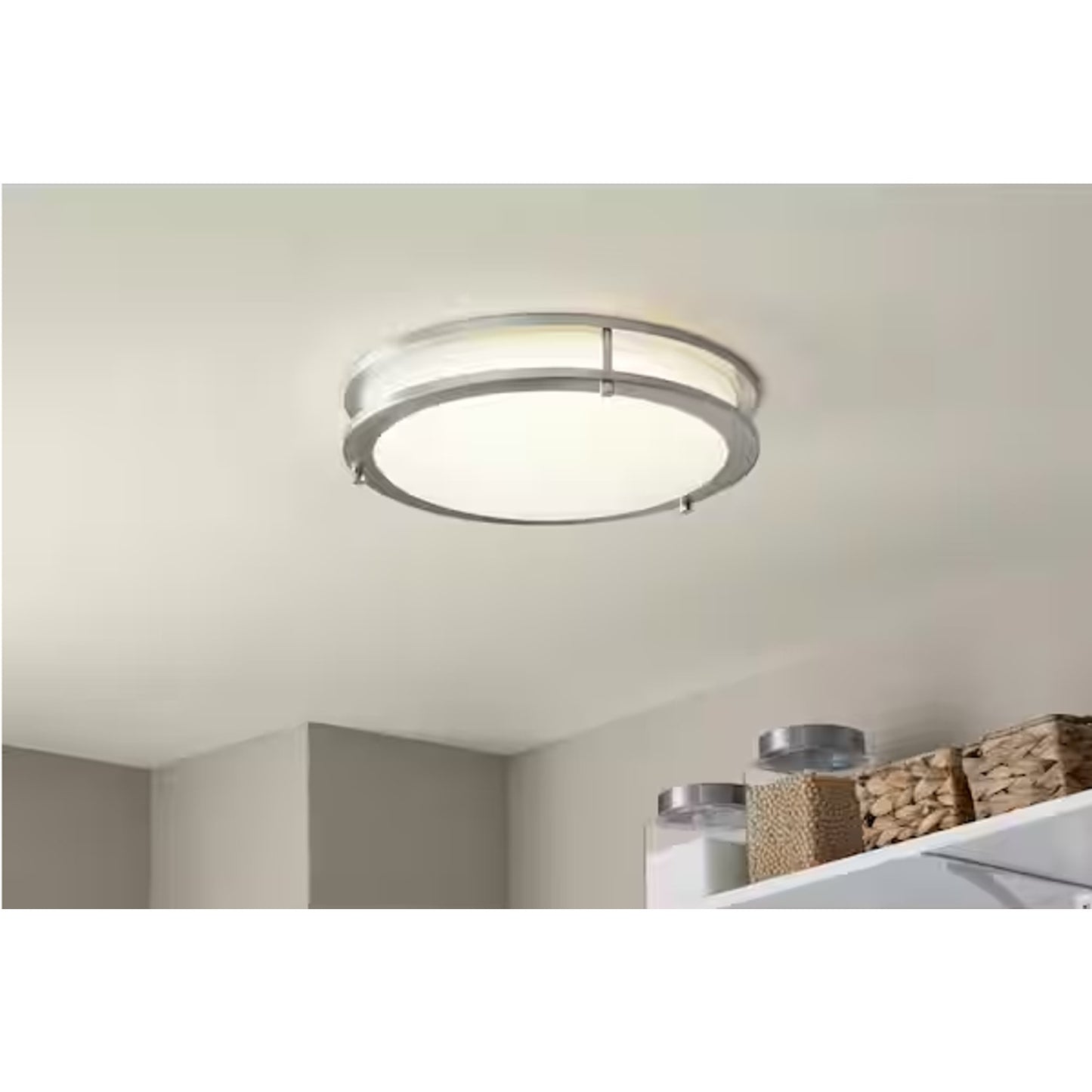 Hampton Bay 14 in. Brushed Nickel Dimmable 20-Watt LED Flush Mount Ceiling Light