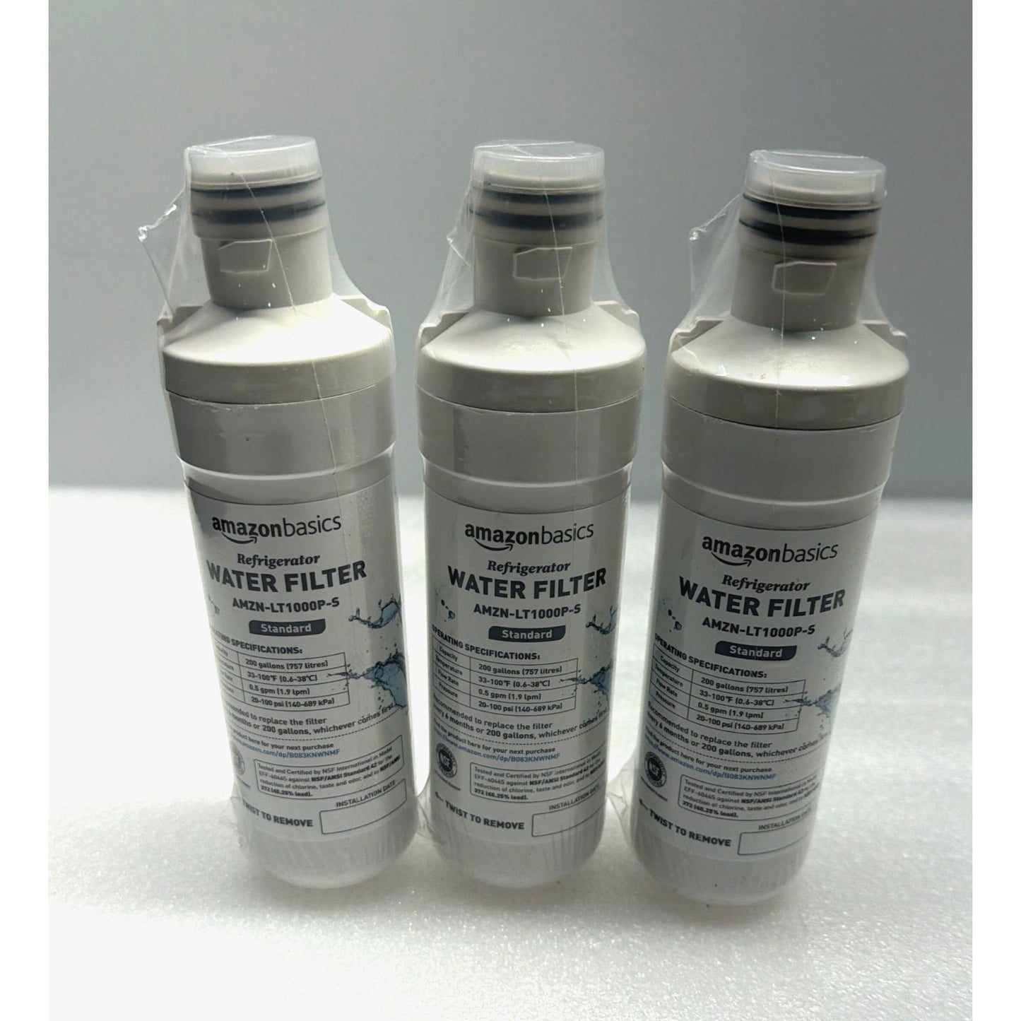 Set of 3 Amazon Basics Replacement LG LT1000P Refrigerator Water Filter, Standar