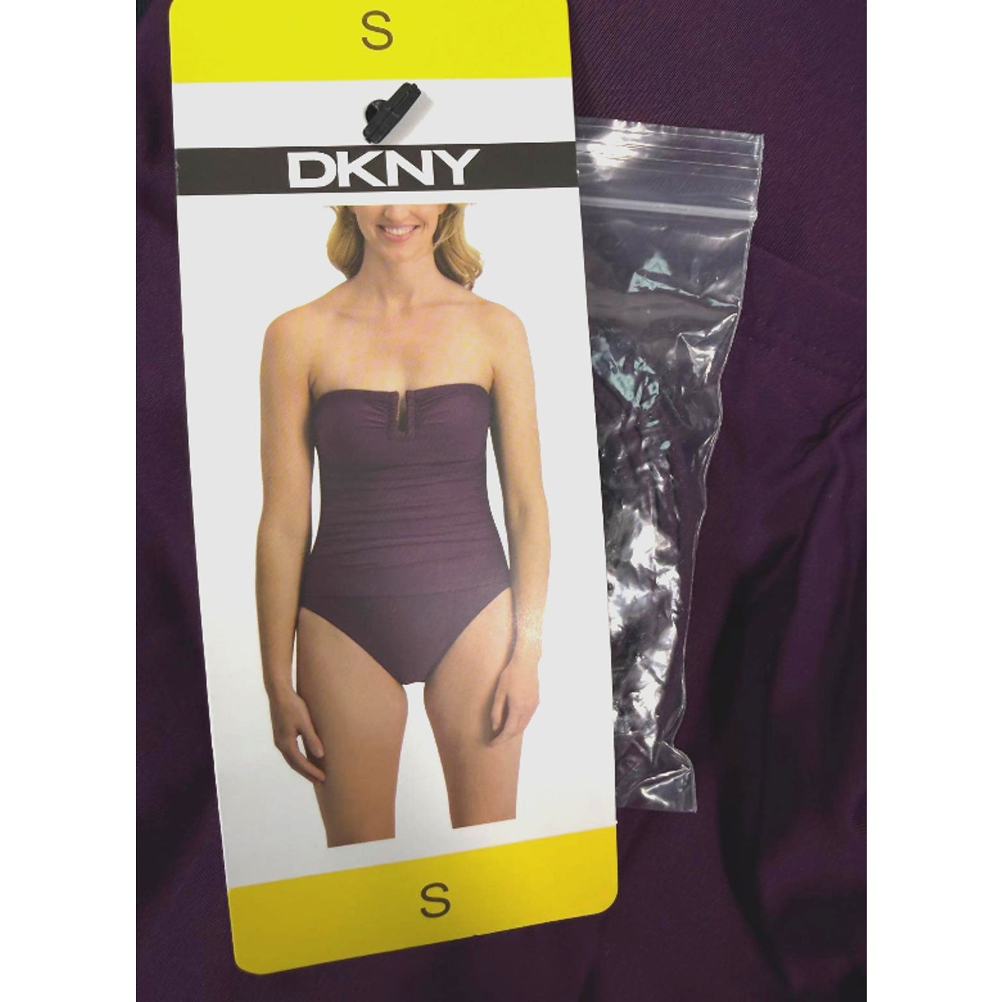 DKNY Womens Small S Solid Purple 1 Piece Swimming Bathing Suit Swimsuit