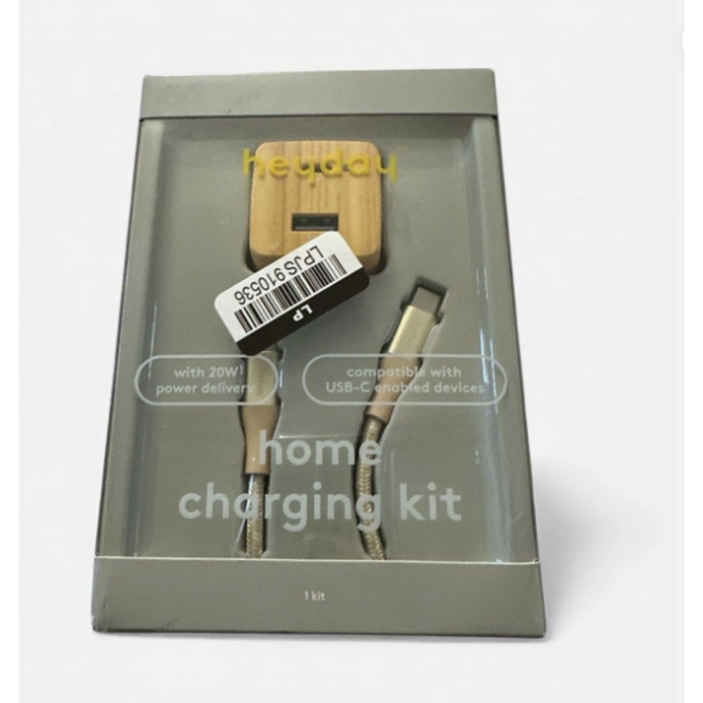 heyday 2-Dual Port Wall Charger with 6 Foot USB-C to USB-C Cable - White Pine