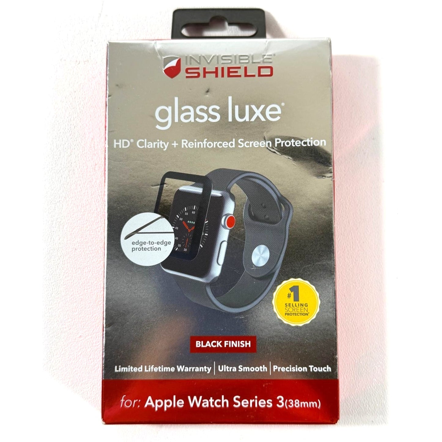 Zagg Glass Luxe HD Clarity Screen Protector For Apple Watch Series 3 (38mm)Black