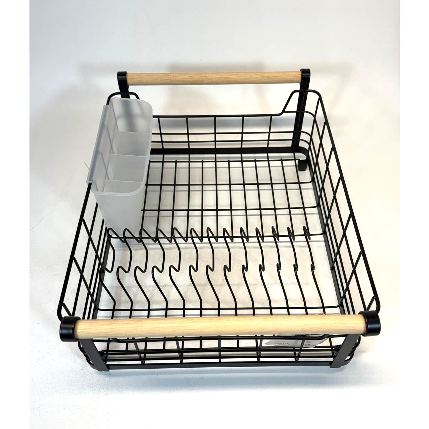 Dish Rack with Powder Coated Finish and Rubber Wood Handles Black - Brightroom
