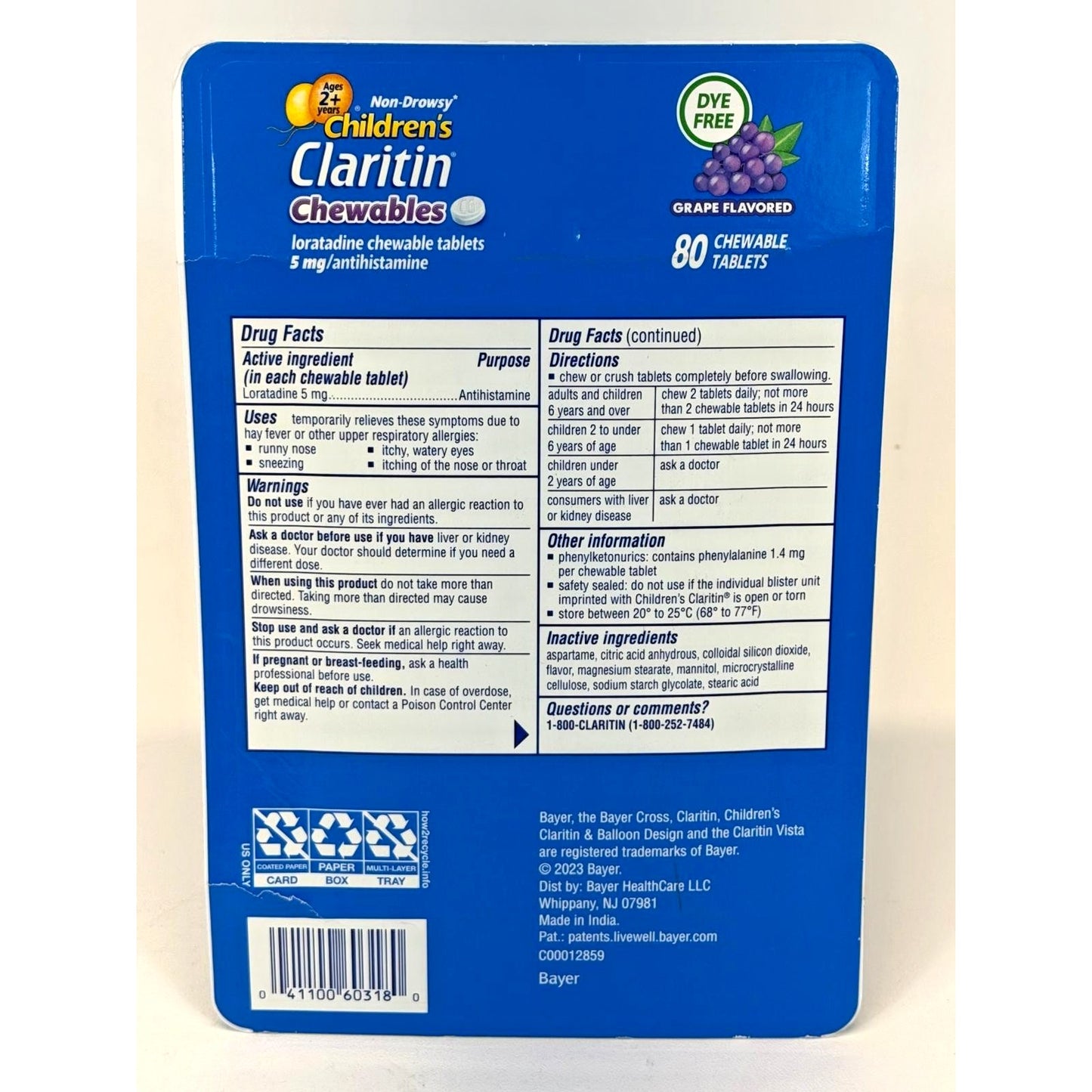 Claritin Children's 24 Hour Non-Drowsy Allergy Relief, 80 Chewable Tablets