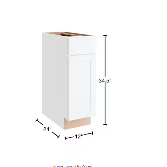 Courtland 12 in. W x 24 in. D x 34.5 in. H Assembled Shaker Base Kitchen Cabinet in Polar White