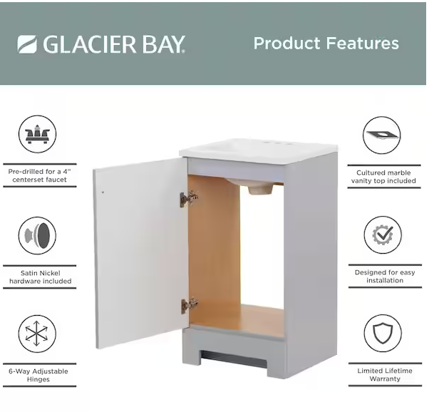 19 in. Single Sink Pearl Gray Bath Vanity with White Cultured Marble Top (Assembled)