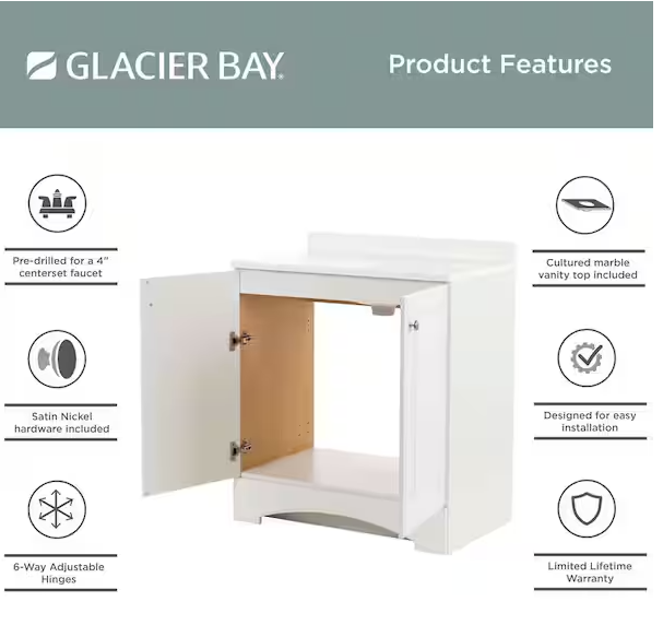 31 in. Single Sink White Bath Vanity with White Cultured Marble Top (Assembled)