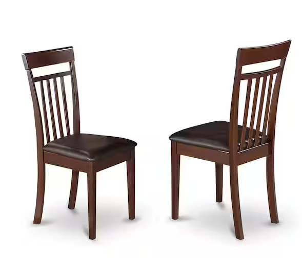 Mahogany Faux Leather Upholstered Wooden Chairs With Cushion, Set of 2
