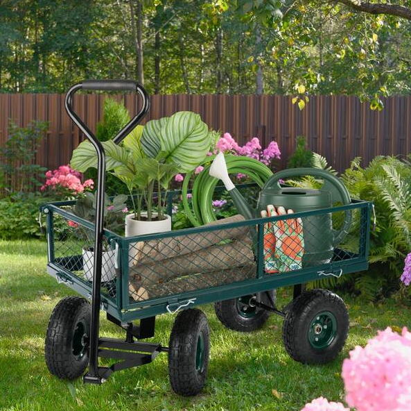 10.4 cu. ft. Steel and Rubber Wagon Garden Cart with 650 lbs. Capacity, Green