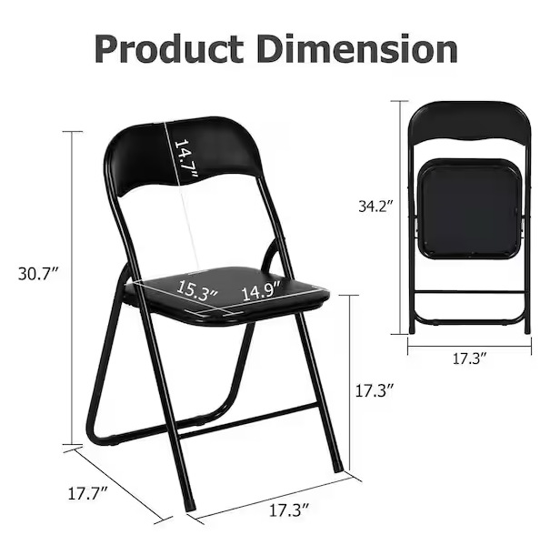 MAGOIU Black Metal Folding Utility Chair with Plastic Padded Seat and Steel Frame For Indoor and Outdoor (Set of 6)