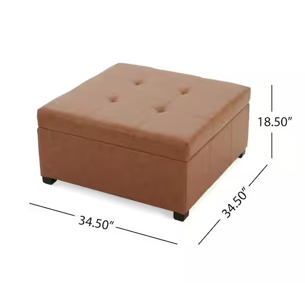 Carlsbad Tan Faux Leather Storage Ottoman