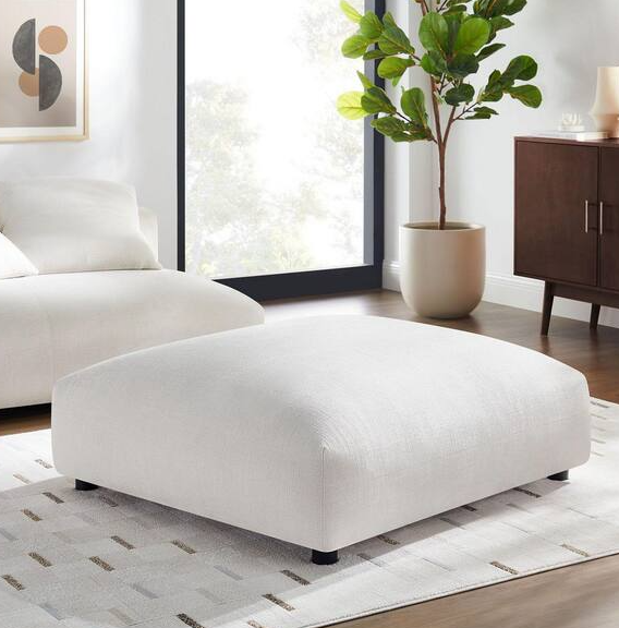 Solace Modular Upholstered Fabric Ottoman in Salt