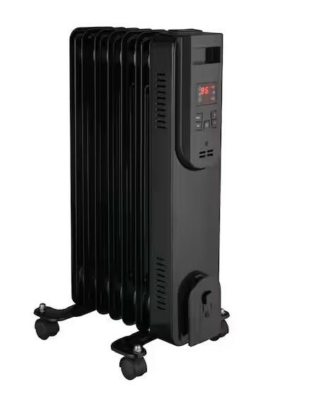 1500-Watt Black Indoor Electric Oil-Filled Radiator Convection Radiant Space Heater with Remote Control for Living Space