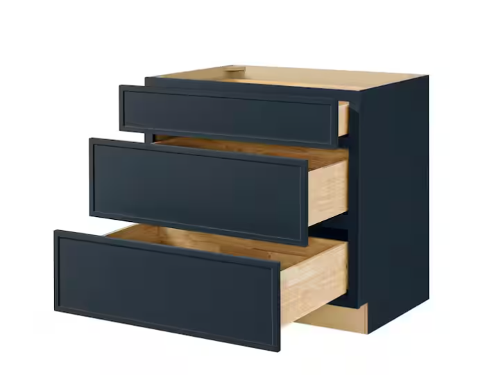 Leyton 36 in. W x 24 in. D x 34.5 in. H Ready to Assemble Plywood Slim Shaker Drawer Base Kitchen Cabinet in Ink Blue
