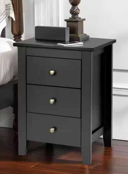 Modern Black 3-Drawers Nightstand for Living Room and Bedroom