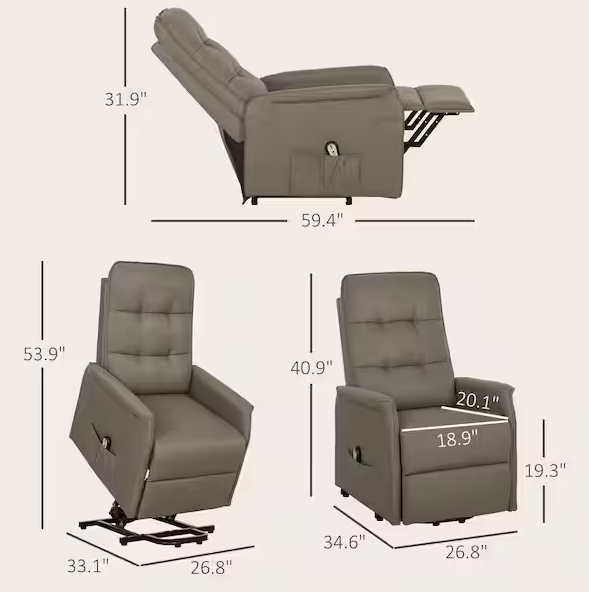 Power Lift Recliner Chair, Electric Reclining Chair with Remote, Side Pockets, Pocket Spring, Tufted Back, Coffee
