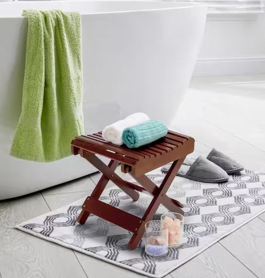 11 in. L x 11 in. W x 13 in. H Bamboo Shower Corner Seat, Rectangle Folding Step Stool Bench in Dark Brown