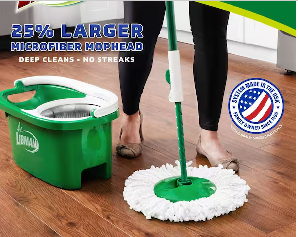 Tornado Spin Mop with Bucket Cleaning System, Microfiber Spin Mop Head, Machine Washable, 14-in. Width