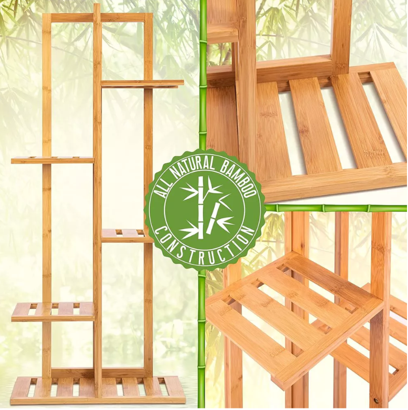 SereneLife 5-Tier Bamboo Plant Rack, Natural Eco-Friendly Bamboo, 40.55"