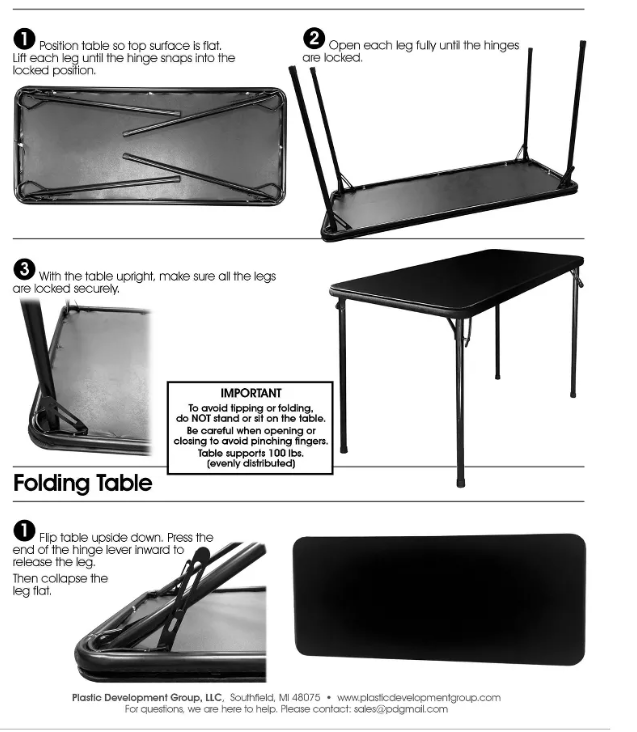 Peakform 20"x48" Folding Table Black