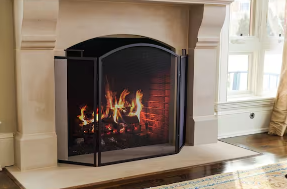 Classic Black Steel 3-Panel Fireplace Screen