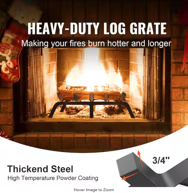 Fireplace Log Grate, 21 in. Heavy Duty Fireplace Grate with 6 Support Legs, 3/4 in. Solid Powder-coated Steel Bars