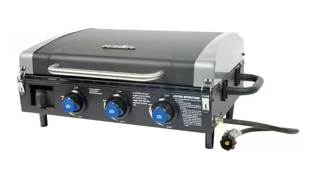 25 in. 3-Burner Portable Propane Gas Griddle with Lid in Black