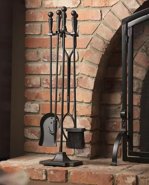 Black Cast Iron 5-Piece Fireplace Tool Set with Ball Handles