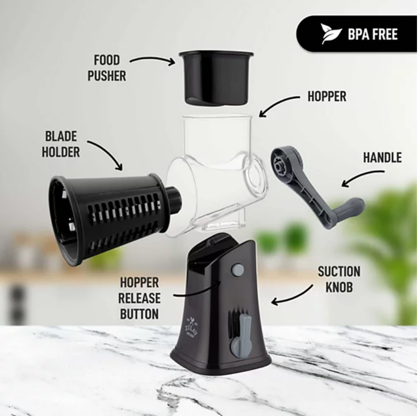 Rotary Cheese Grater with 5 Interchangeable Stainless Steel Blades