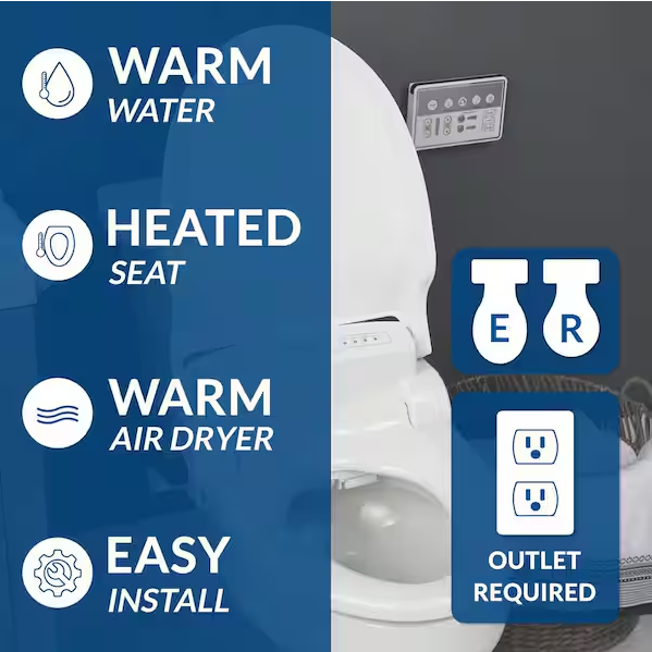 BB-1000 Supreme Electric Bidet Seat for Elongated Toilets in White with Drylette Towels