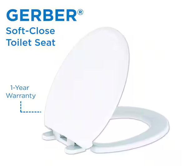 Round Soft Close Toilet Seat in White, Heavy-Duty Fade-Resistant Plastic