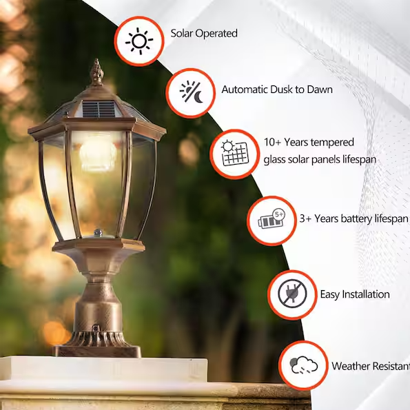 Outdoor Solar Light, 20 in. Bronze Dusk to Dawn Outdoor Solar Powered Garden Light Lantern with LED, 1-Pack