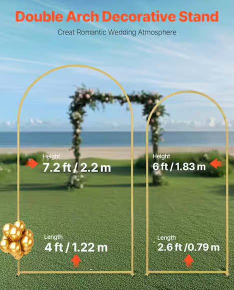 Wedding Arch Backdrop Stand, 7.2 ft. and 6 ft., 11.2 in. x 5.1 in., Set of 2 Stand with Case Connection. Arbor