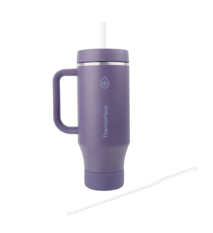 ThermoFlask 40 oz Insulated Stainless Steel Tumbler with Handle and Straw Lid, 2-pack