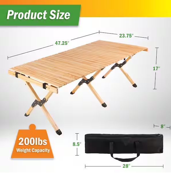23.75 in. Mocha Rectangle Portable Camping Wood Picnic Tables, Large