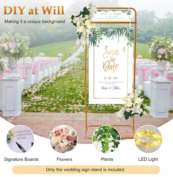 59.1 in. x 23.6 in. Yellow Modern Style Metal Wedding Welcome Sign Bracket Decorative Flower Rack Arbor