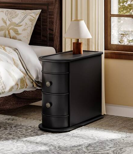 Kerlin 23.6 in. Black Rectangle Wood End Table with 2-Drawers