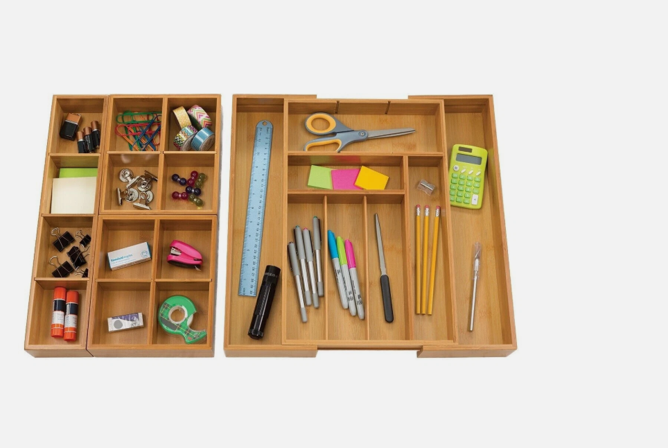 Seville Classics Bamboo 4-Piece Expandable Drawer Organizer Set